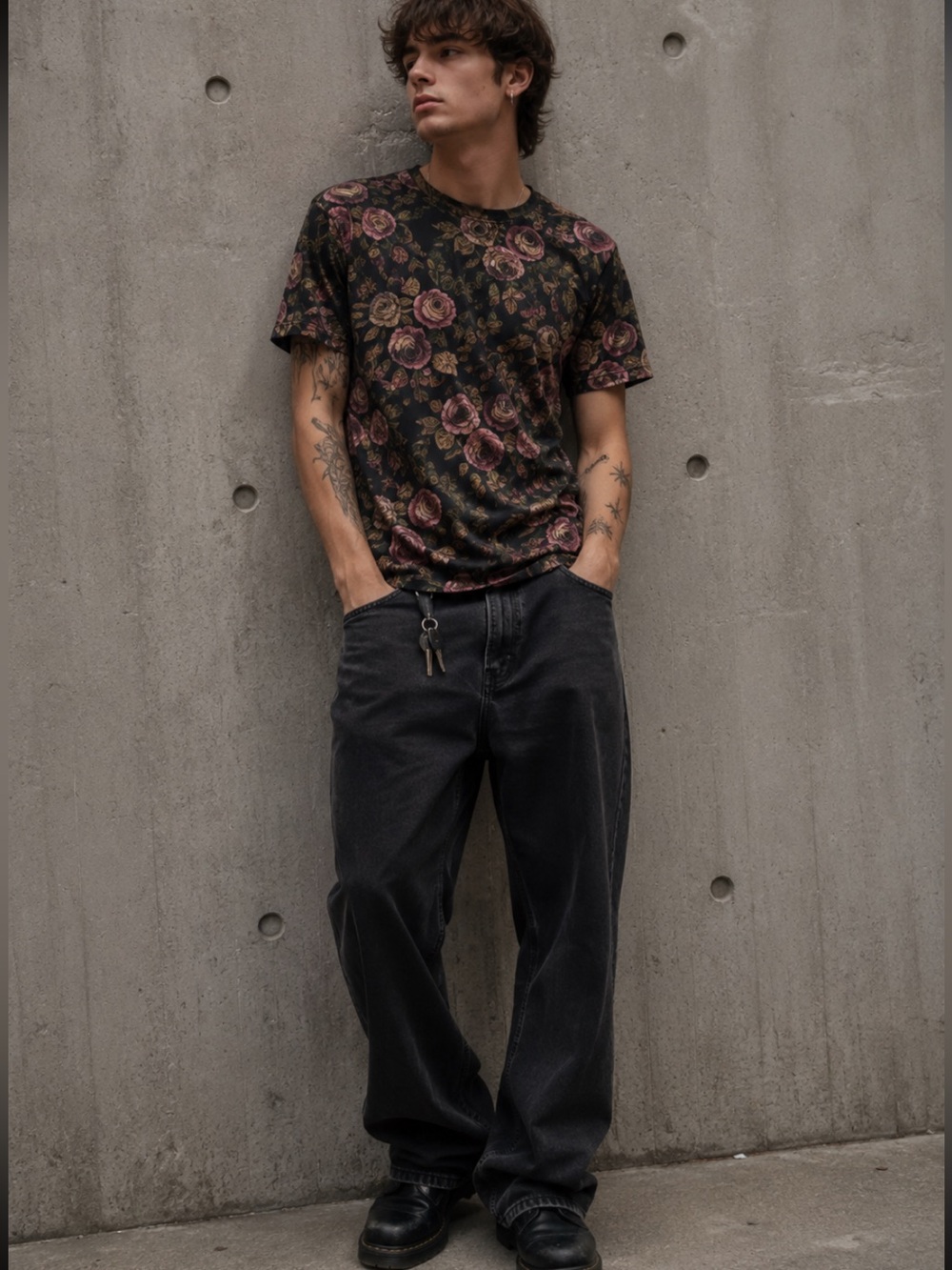 Super Massive Rose Floral Graphic Tee Men’s M Dark Goth Streetwear